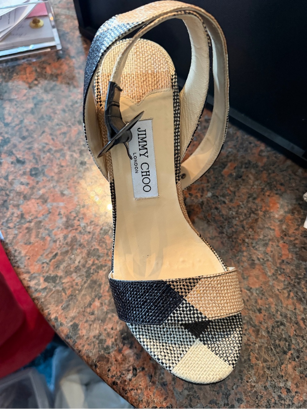 Jimmy Choo Two-Tone Woven Ankle-Strap Sandal - Black & Cream